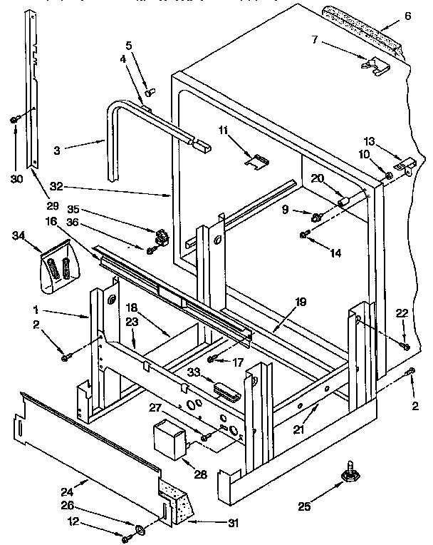 KitchenAid KUDA23SYWH1 frame and tank parts diagram