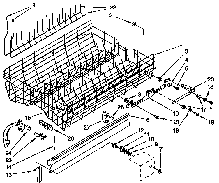KitchenAid KUDA23SYWH1 upper rack and track parts diagram