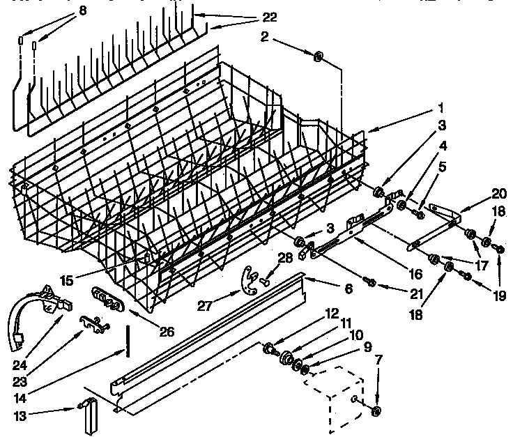KitchenAid KUDA230YAL2 upper rack and track parts diagram