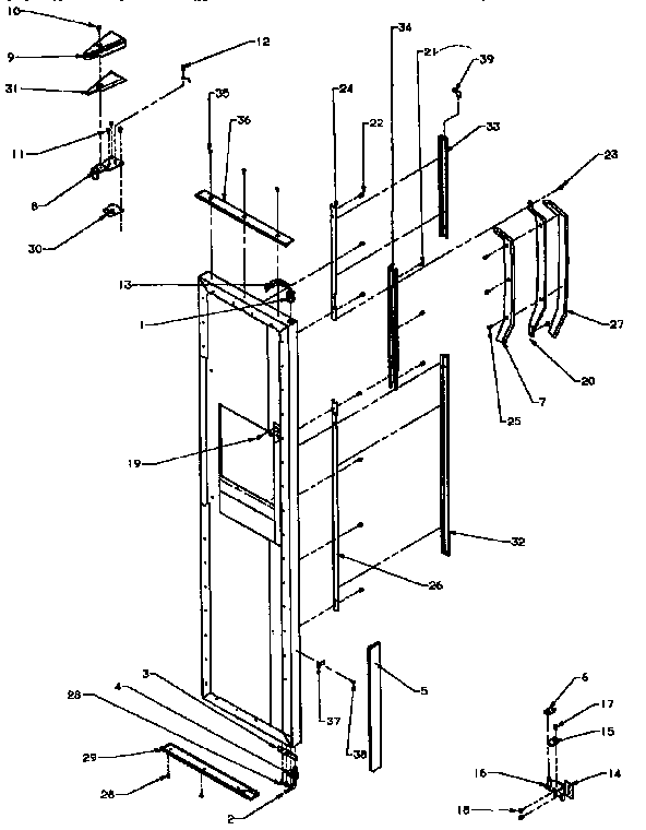 Amana SXD25NP2-P1162433W freezer door hinge and trim parts diagram