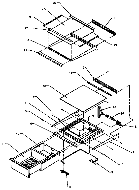 Amana SXD25NP2-P1162433W refrigerator shelving and drawers diagram
