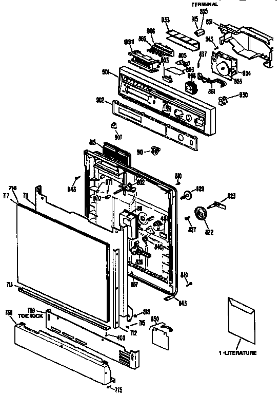 GE GSD530P-49WA door and console diagram