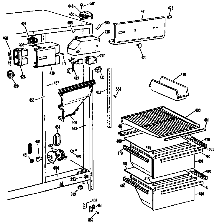GE TFX20DASAWH fresh food section diagram