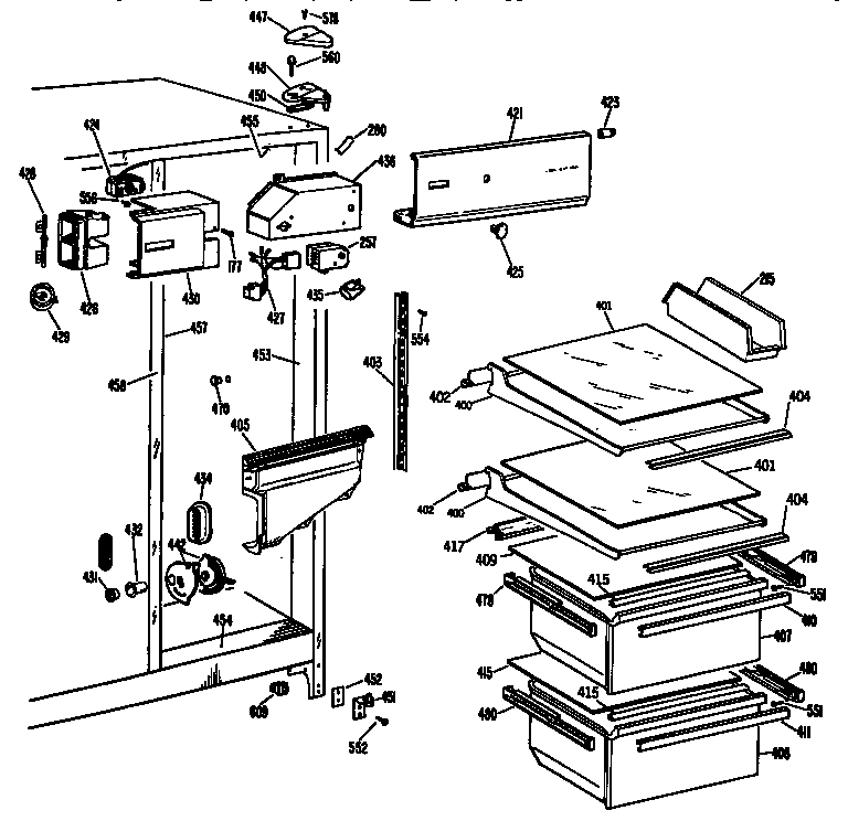 GE TFX20JASAWH fresh food section diagram
