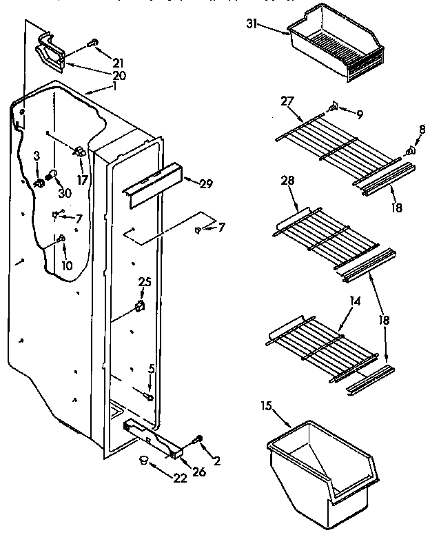 Kenmore 1069532480 freezer liner parts diagram