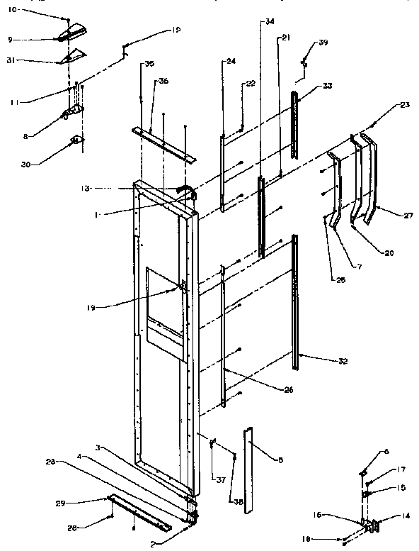 Amana SXD25N-P1162419W freezer door hinge and trim parts diagram