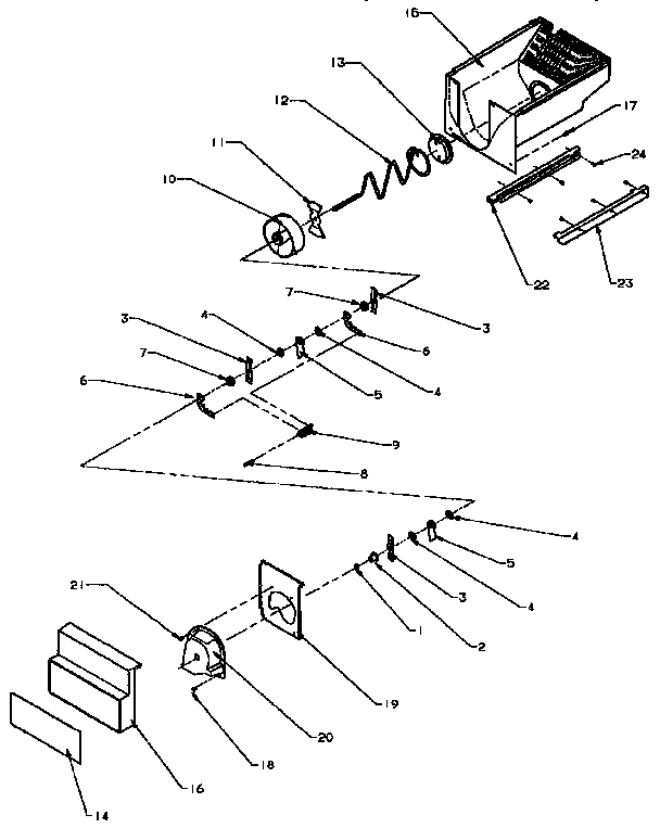 Amana SXD25N-P1162419W ice bucket/auger diagram