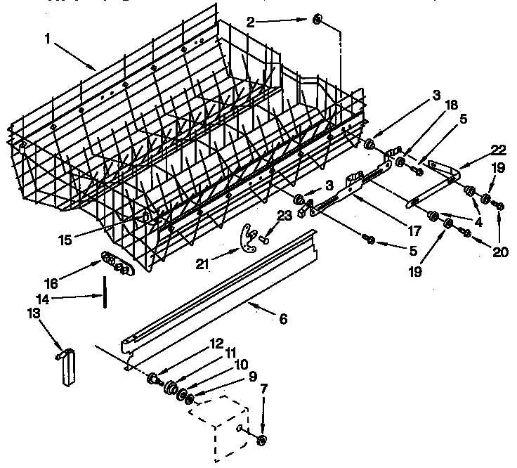 KitchenAid KUDJ23HYWH3 upper rack and track parts diagram