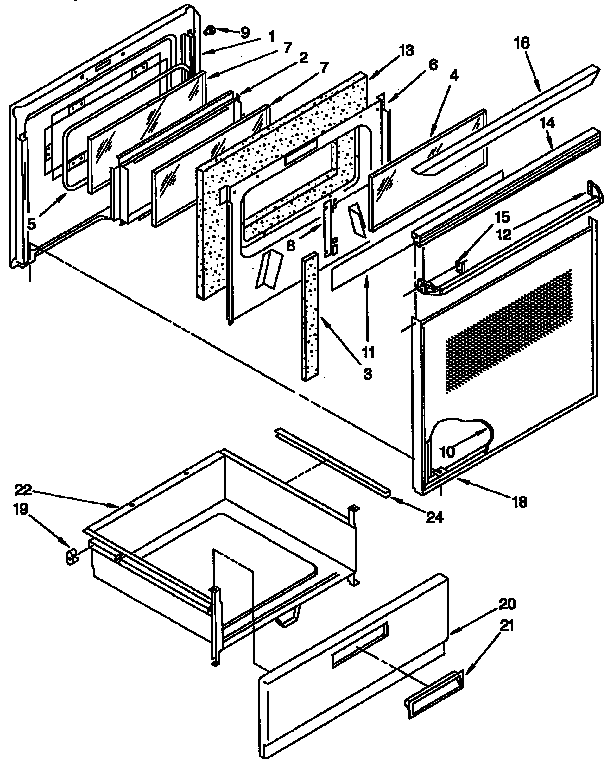 Whirlpool RF365PXYQ2 door and drawer parts diagram