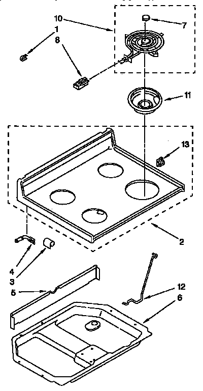 Whirlpool RF302BXYW2 cooktop parts diagram
