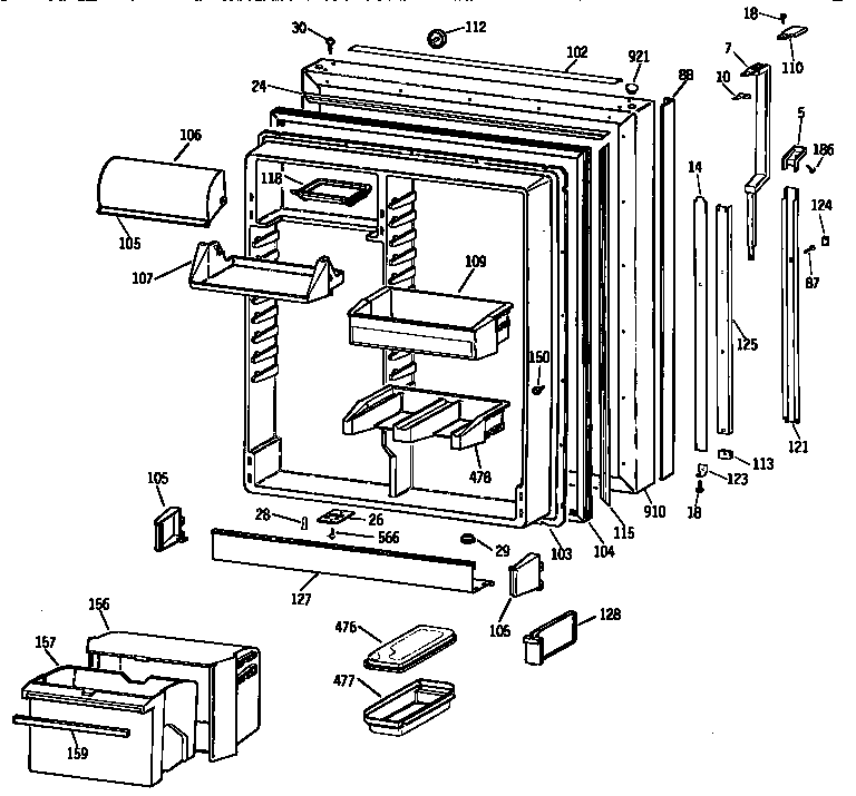 Kenmore 3639732714 fresh food door diagram