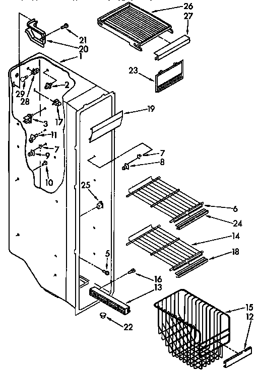 Kenmore 1069545510 freezer liner parts diagram