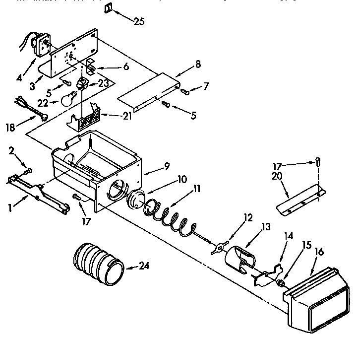 Kenmore 1069545510 motor and ice container parts diagram
