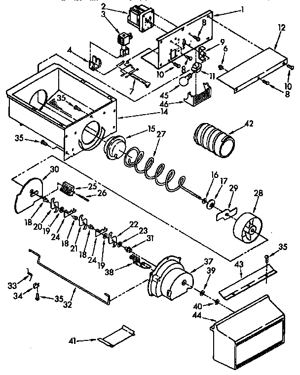 Kenmore 1069545720 motor and ice container parts diagram