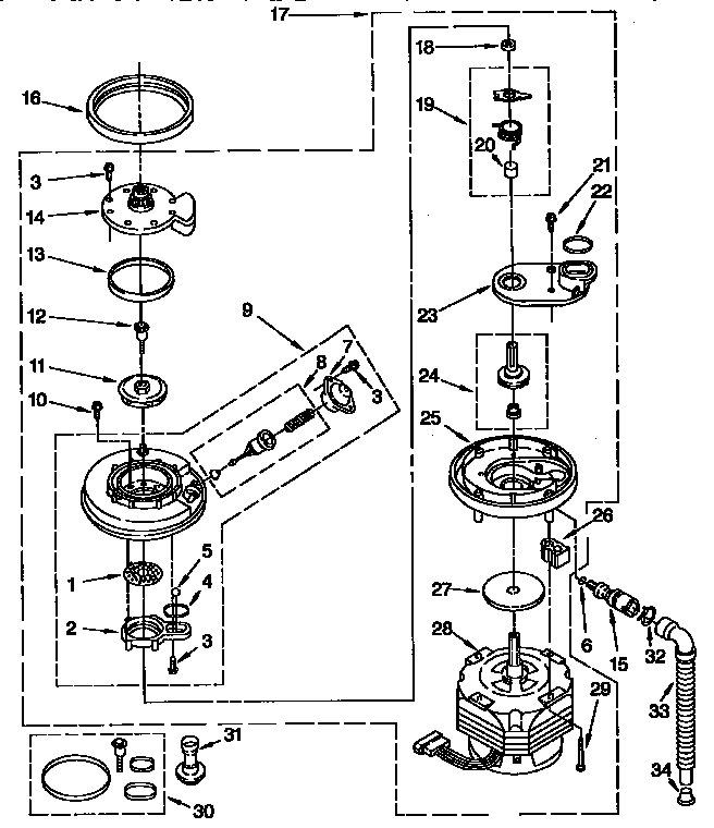 Whirlpool DU8900XY2 pump and motor parts diagram