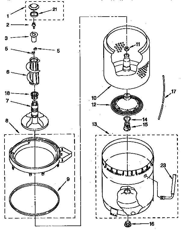 Kenmore 11092572100 agitator, basket and tub parts diagram