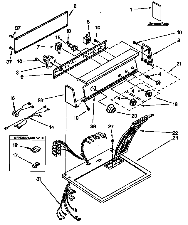 Kenmore 11097578800 top and console parts diagram