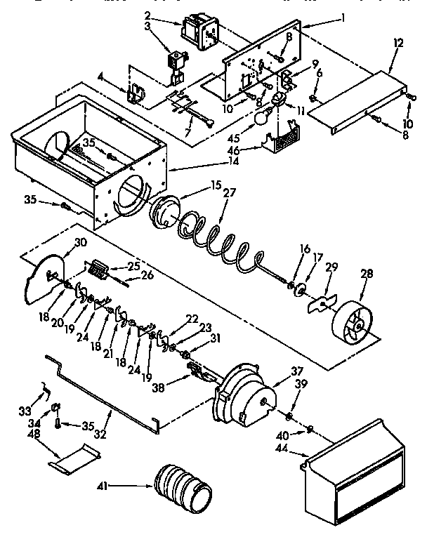 Kenmore 1069532811 motor and ice container parts diagram