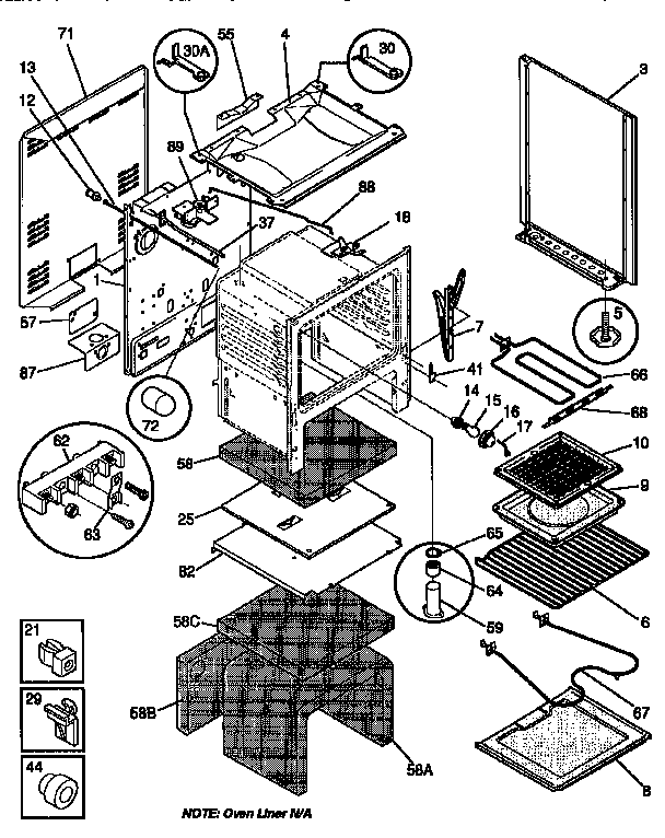 Frigidaire FEF352BAWB body diagram