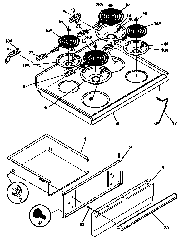 Frigidaire FEF352BAWB top / drawer diagram
