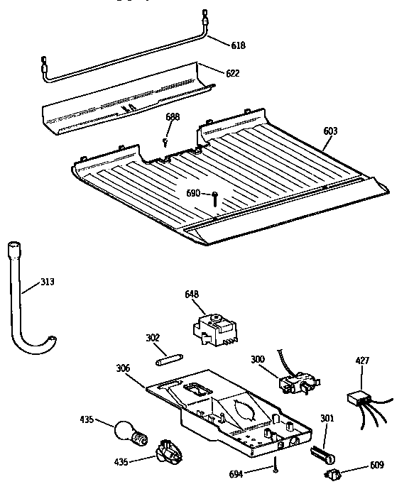 Kenmore 3639636561 freezer floor and control parts diagram
