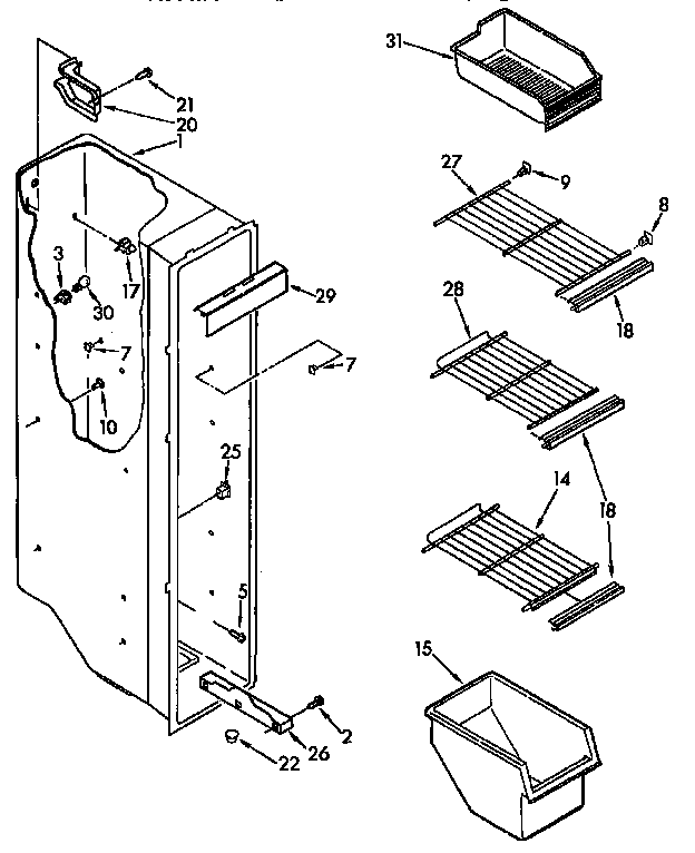 Kenmore 1069532411 freezer liner parts diagram