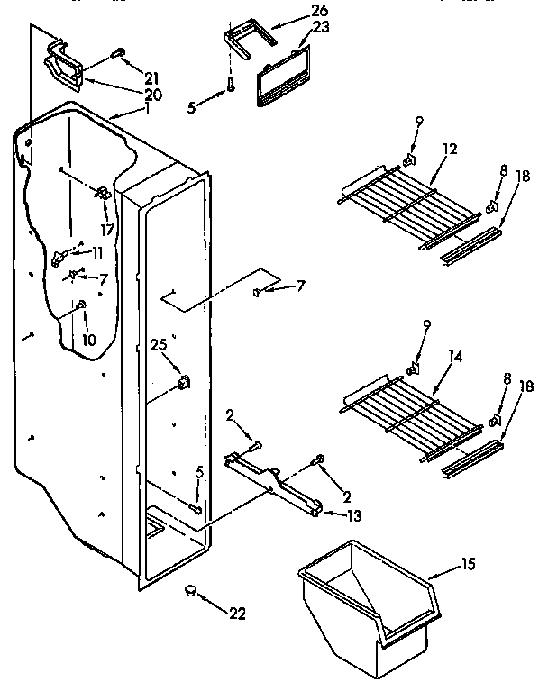 Kenmore 1069532581 freezer liner parts diagram