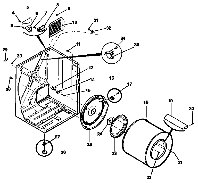 Kenmore 41798988850 cabinet, drum, heater assembly diagram