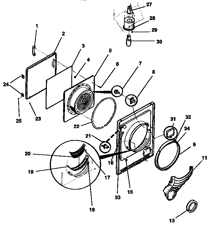 Kenmore 41798988850 door, front panel, lint filter diagram
