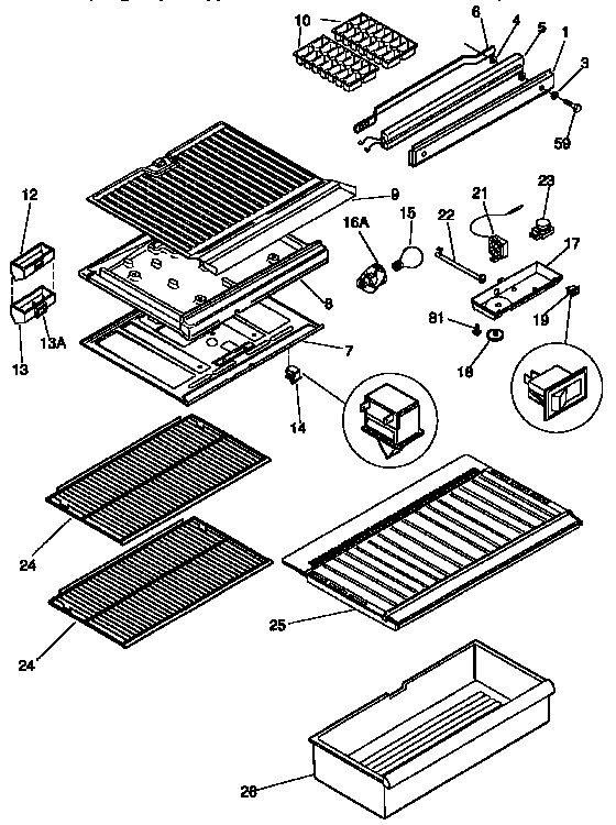 Kenmore 2539345380 shelves and accessories diagram