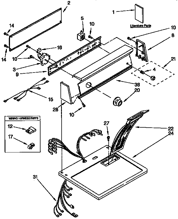 Kenmore 11097573800 top and console parts diagram