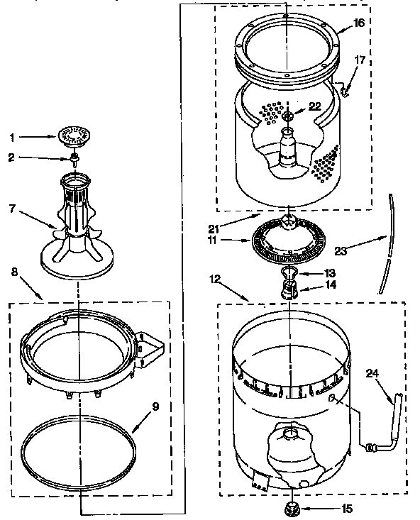 Kenmore 11091564800 agitator, basket and tub parts diagram