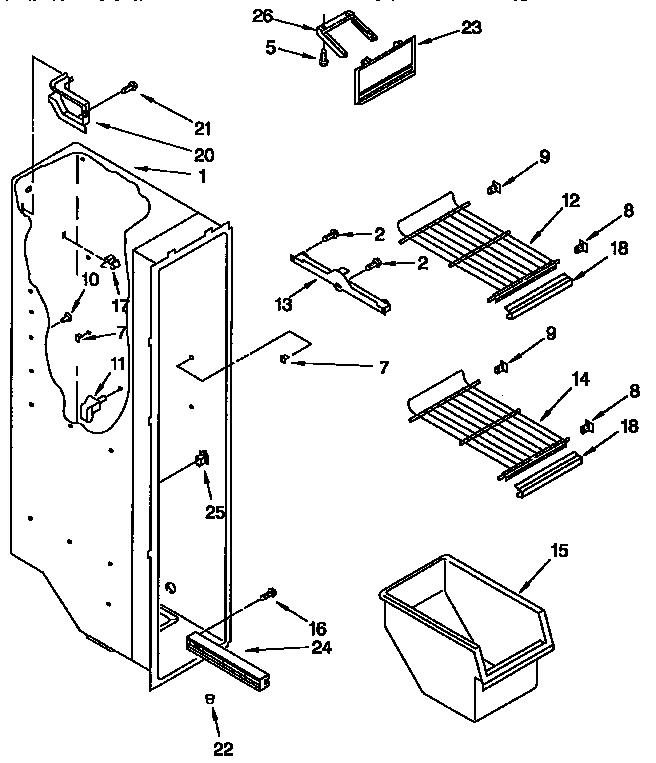Kenmore 1069542910 freezer liner parts diagram
