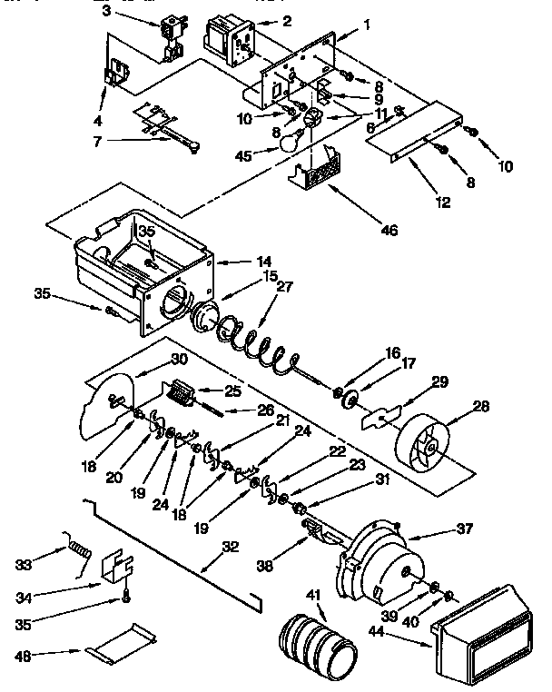 Kenmore 1069542910 motor and ice container parts diagram
