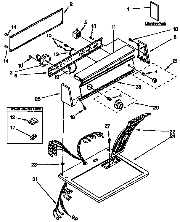 Kenmore 11097572800 top and console parts diagram