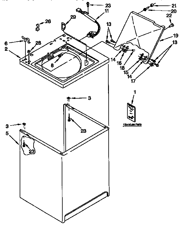 Kenmore 11092584100 top and cabinet parts diagram