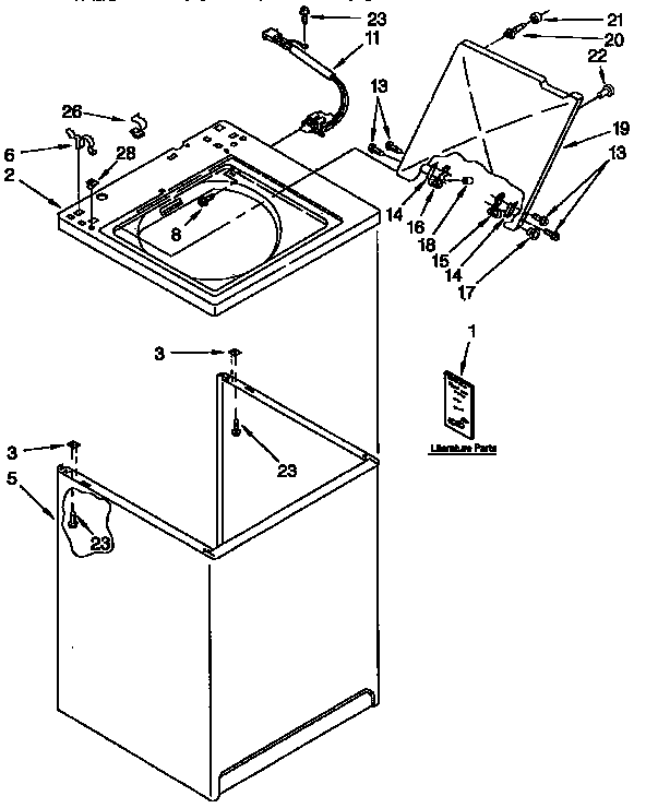 Kenmore 11092529800 top and cabinet parts diagram
