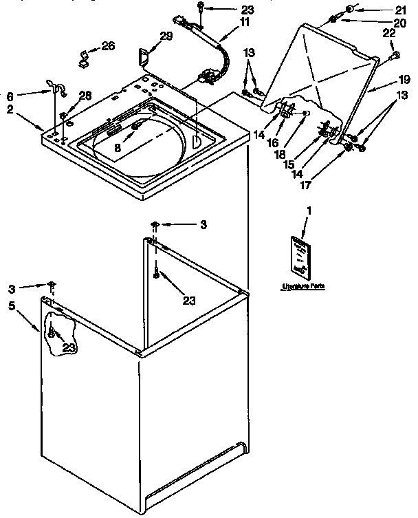 Kenmore 11092573100 top and cabinet parts diagram