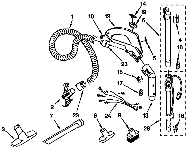 Kenmore 1162451290 hose and attachment parts diagram