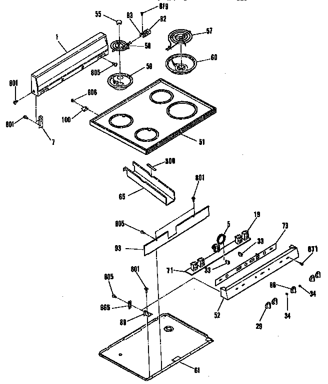 Kenmore 3636204190 backguard and main top section diagram