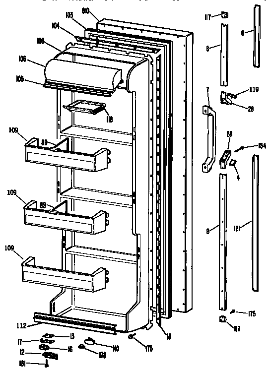 Kenmore 3639542651 fresh food door diagram