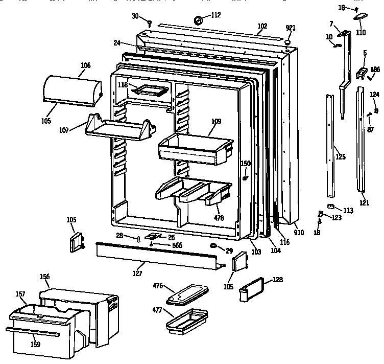 Kenmore 3639732785 fresh food door diagram