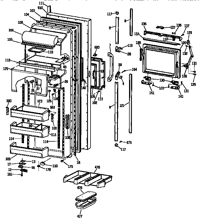 Kenmore 3639537811 fresh food door diagram