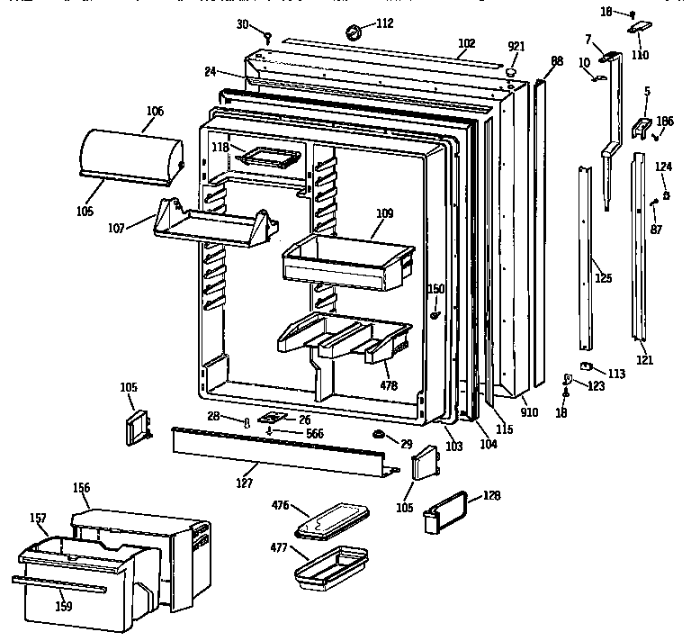 Kenmore 3639632755 fresh food door diagram