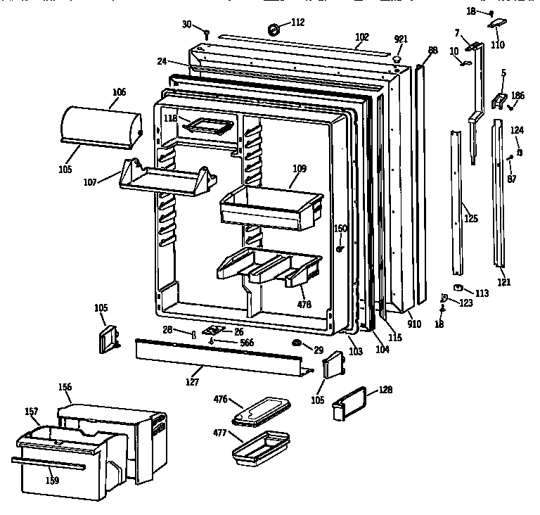 Kenmore 3639635758 fresh food door diagram