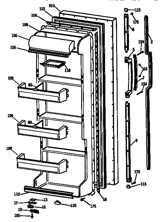 Kenmore 3639530711 fresh food door diagram