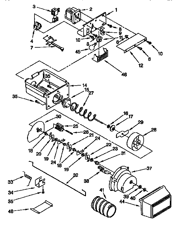 Kenmore 1069542811 motor and ice container parts diagram