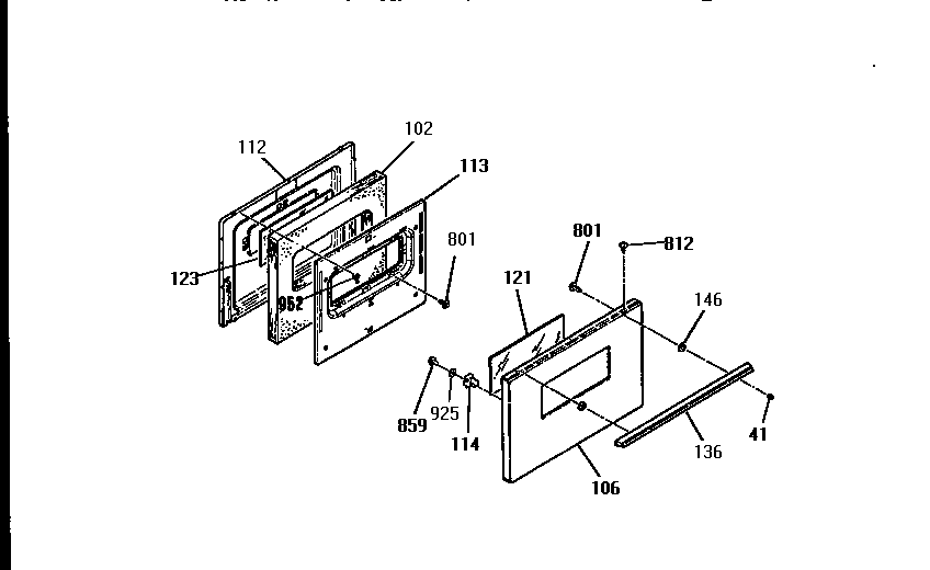 Kenmore 9119504190 oven door section diagram