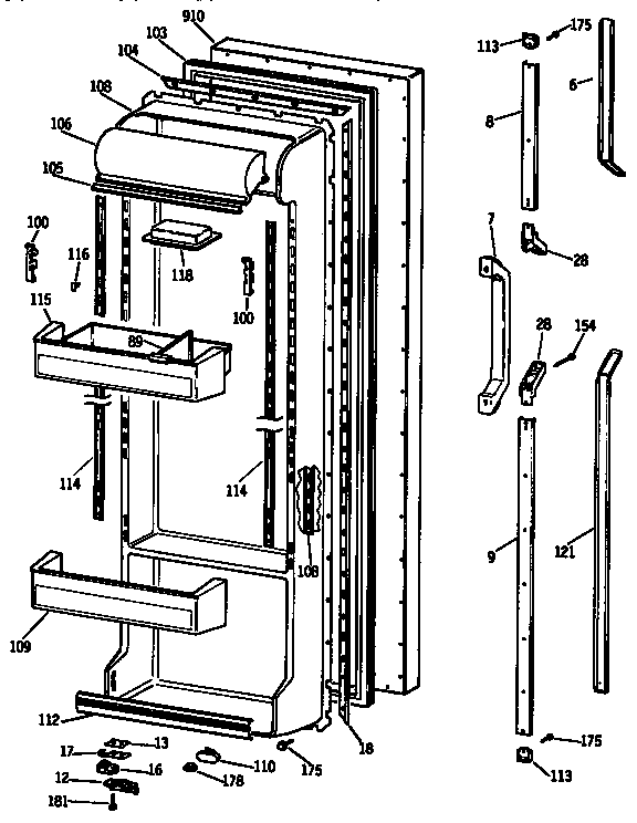 GE TFH24PRSABB fresh food door diagram