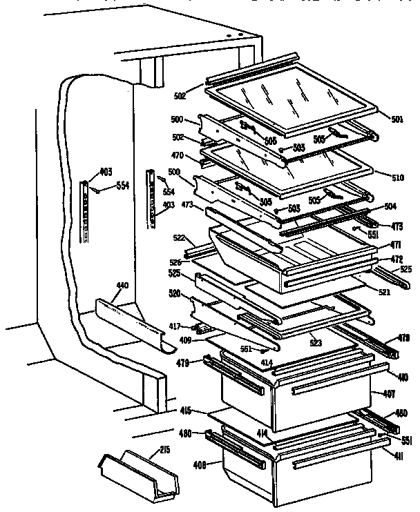 GE TFH24PRSABB fresh food shelves diagram